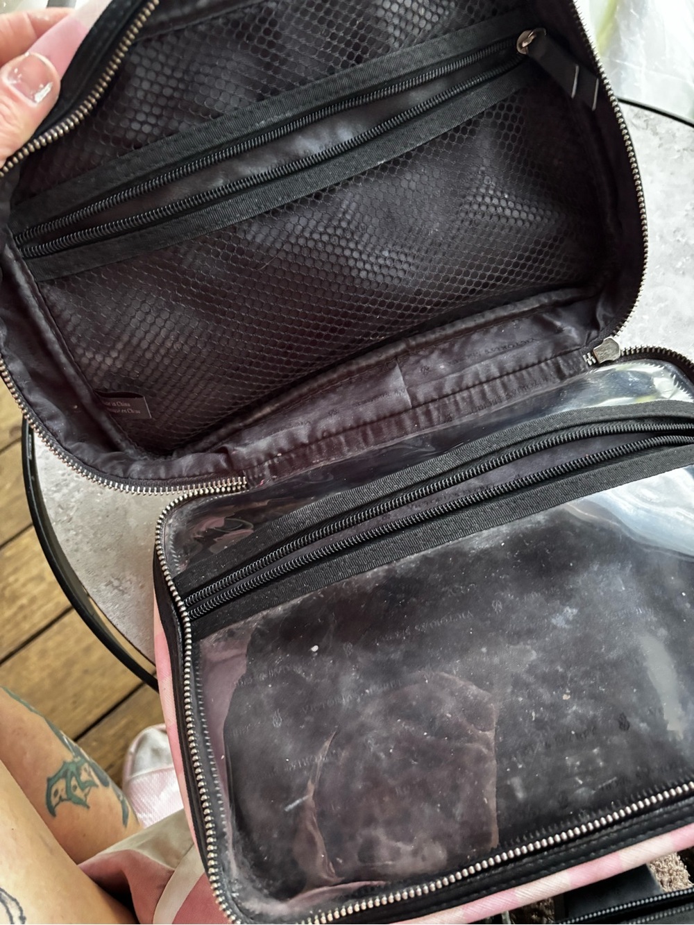 PINK Victoria's Secret Pink and White Striped Cosmetic Crossbody - Picture 3 of 4
